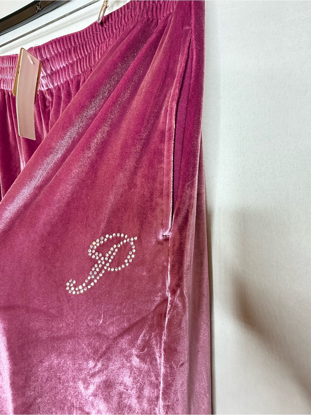 Pink By Victoria Secret Rhinestone Logo Velour Crop Hoodie & Wide Leg Pants L A4 - Picture 6 of 8